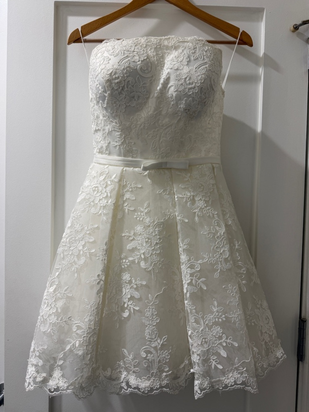 Strapless Lace Mini Dress in Ivory | Built-in Cups | After Party Dress | Bridal